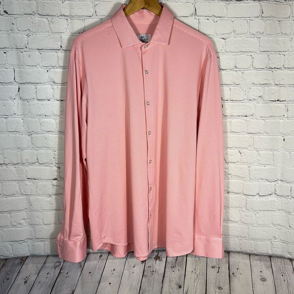 Mizzen + Main Pink White‎ X Large Trim Fit Performance Shirt Long Sleeve